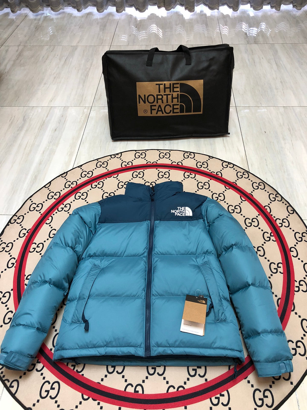 The North Face Teal Blue & Navy Colorblock Puffer Jacket