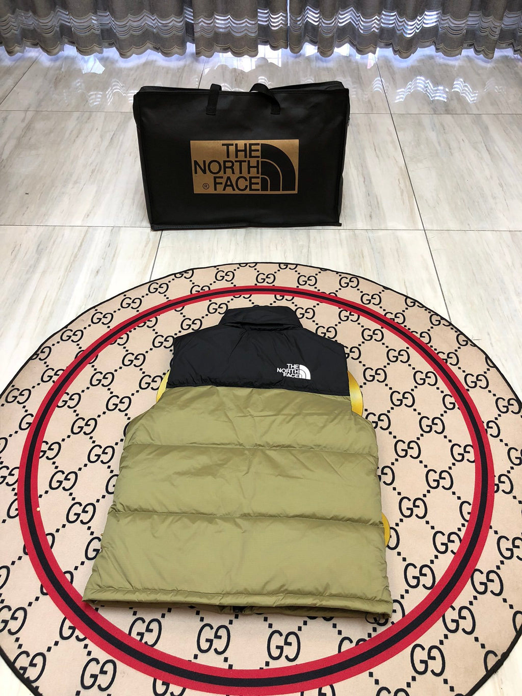 The North Face Olive Green & Black Colorblock Puffer Vest