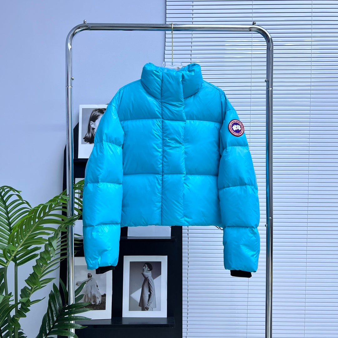 Canada Goose Silver Grey Glossy Puffer Jacket with Stand Collar