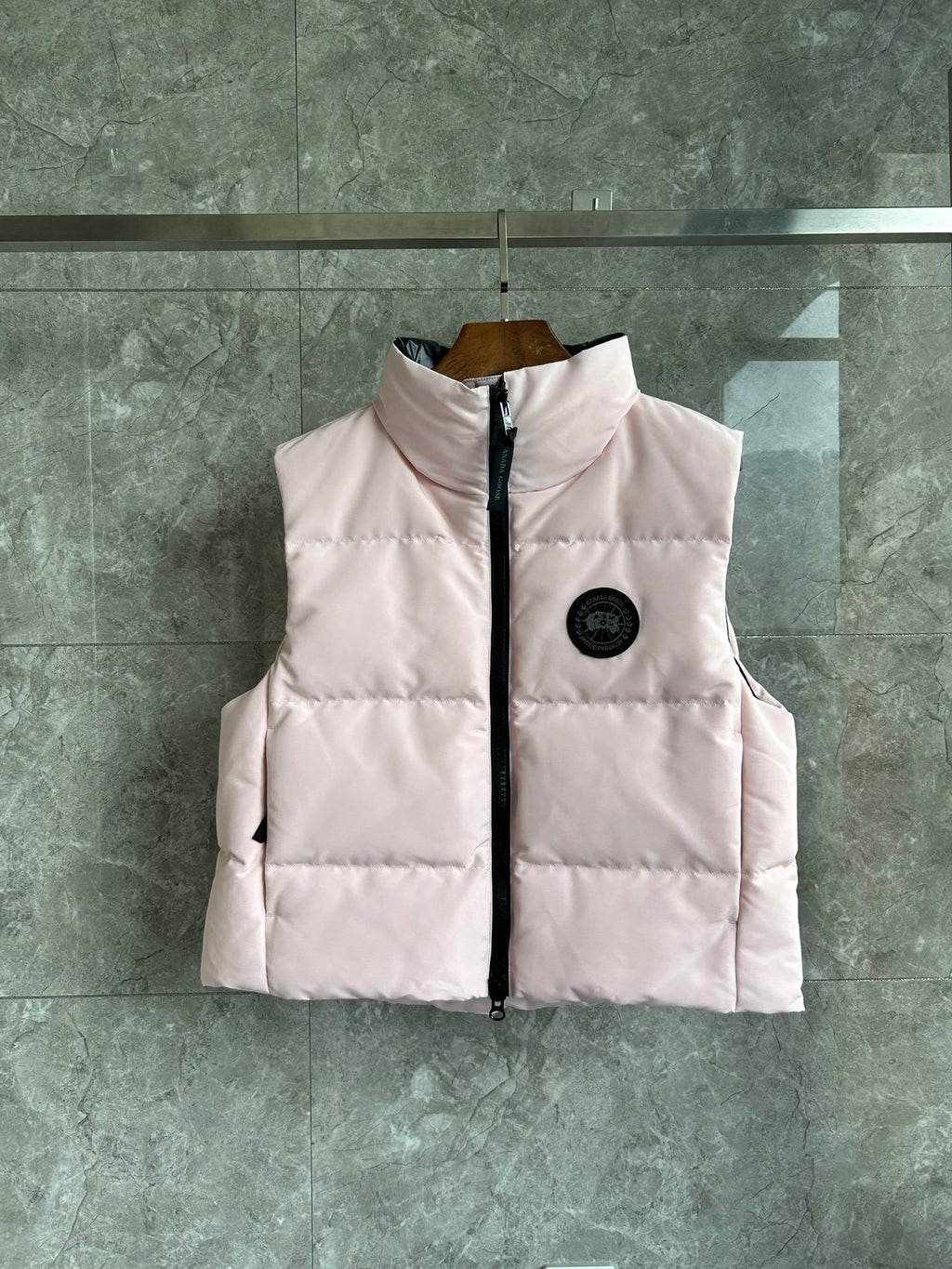 Canada Goose Blush Pink Black-Patch Stand-Collar Puffer Vest