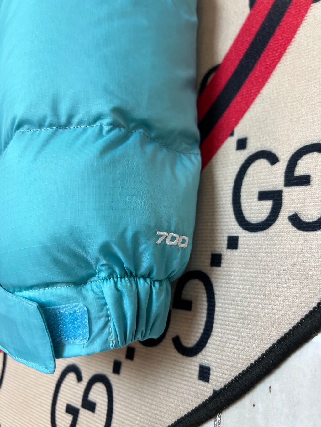 The North Face Turquoise & Purple Colorblock Puffer Jacket