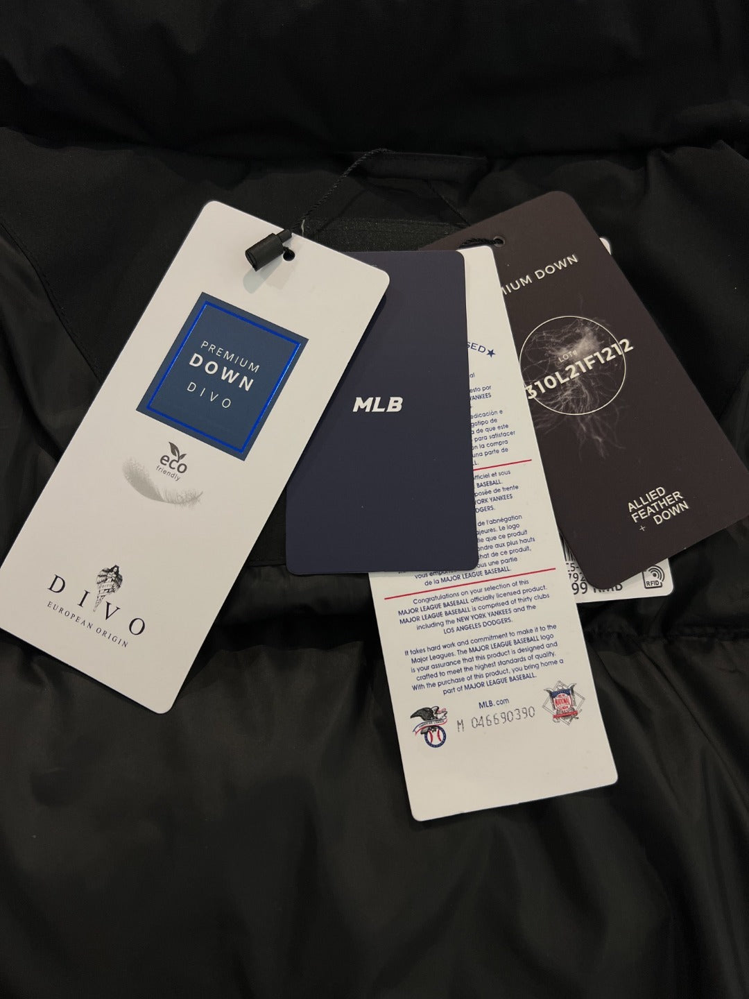 MLB NY Logo Black Long Hooded Puffer Coat