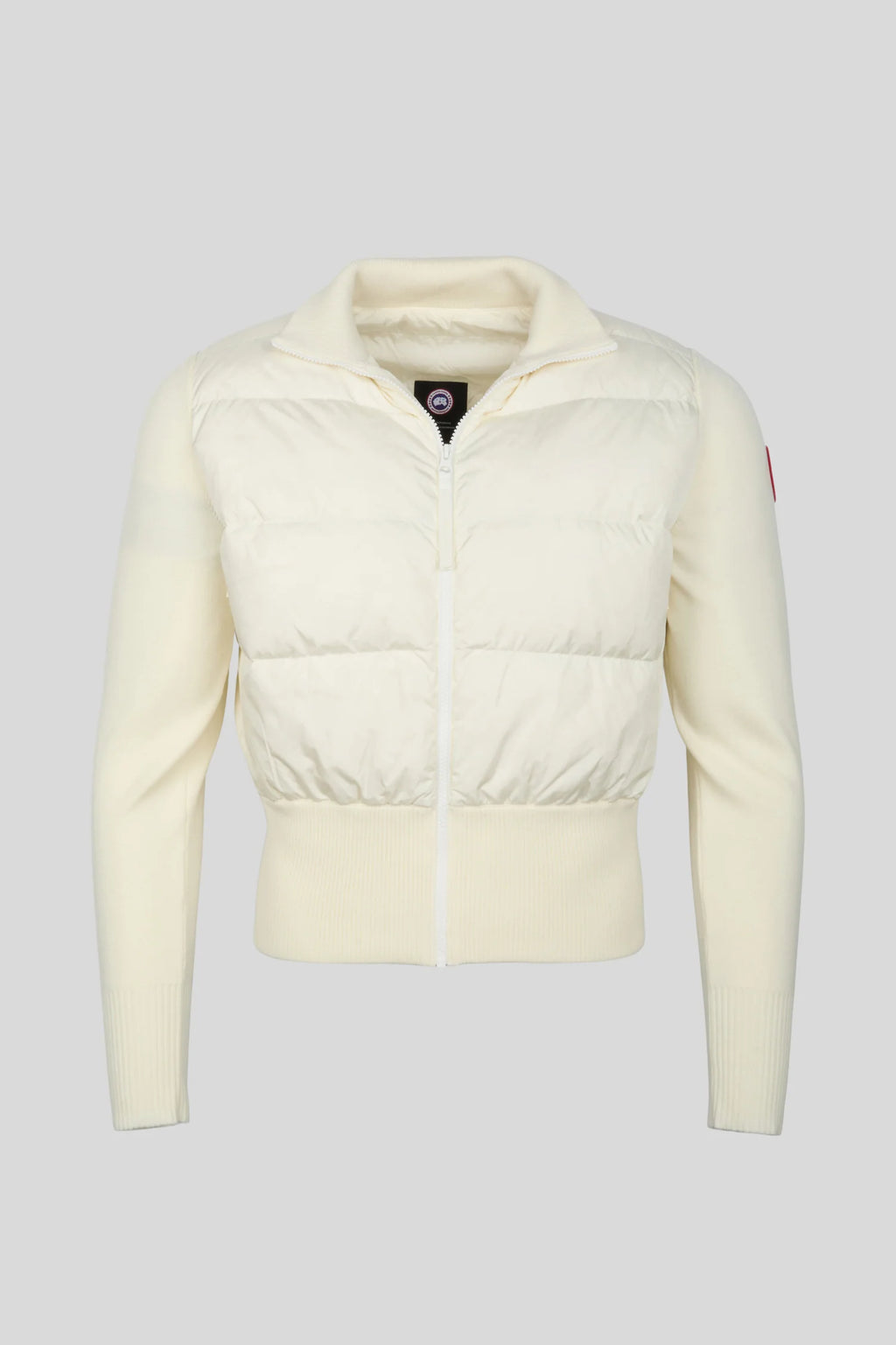 Canada Goose Cream Cropped Zip-Up Jacket with Quilted Panels