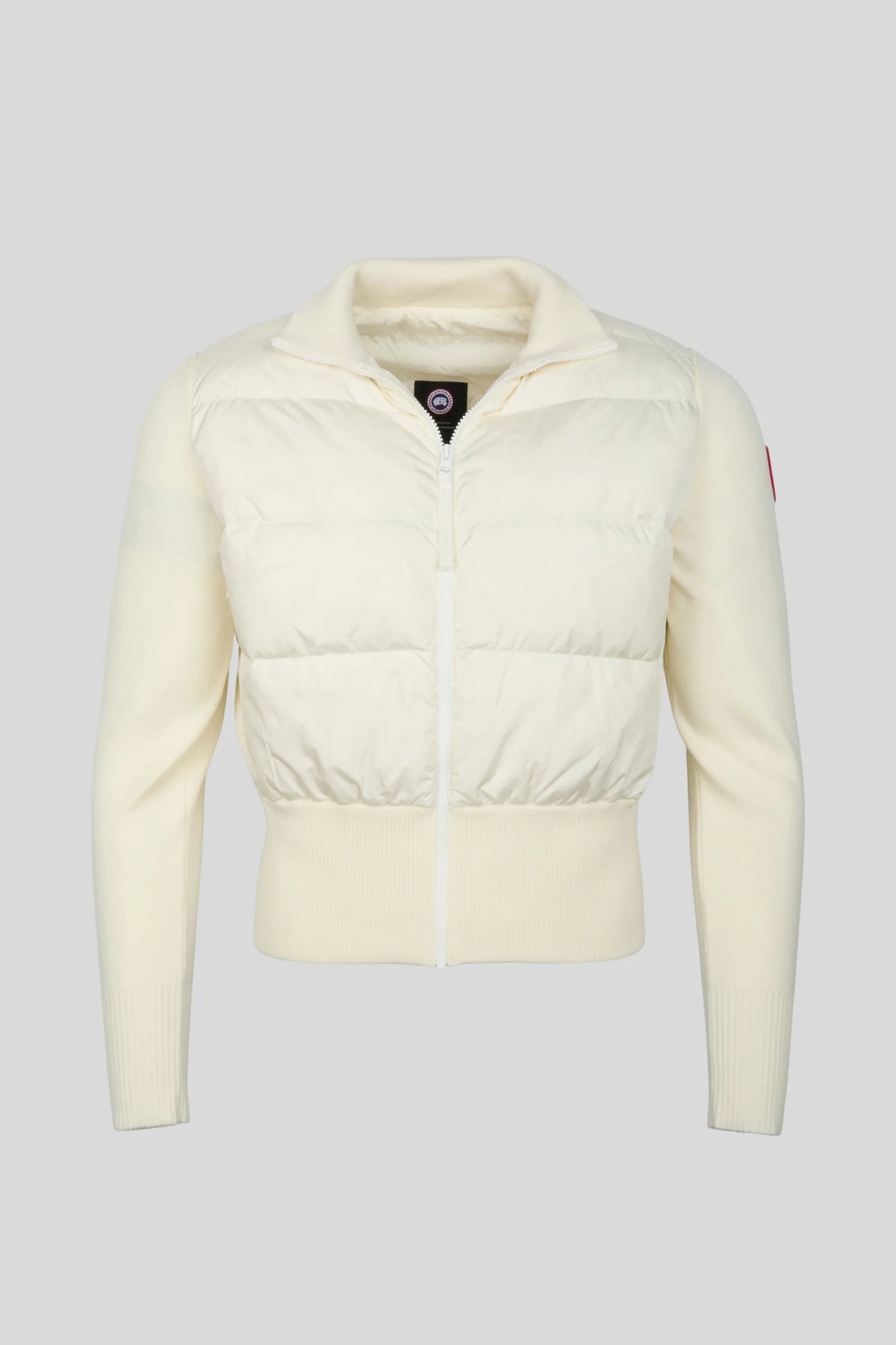 Canada Goose Cream Cropped Zip-Up Jacket with Quilted Panels