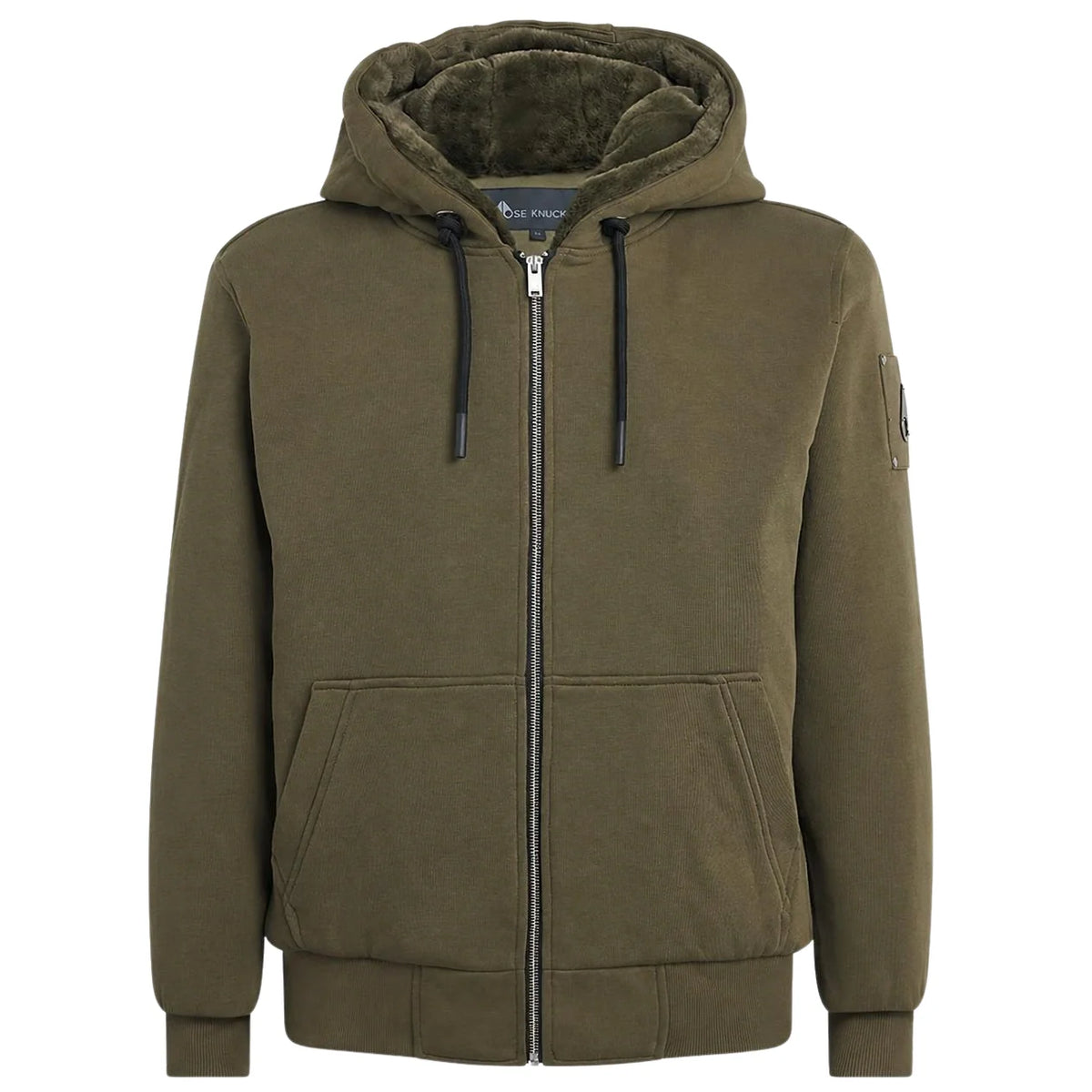 Moose Knuckles Olive Green Zip-Up Hoodie with Plush Lining