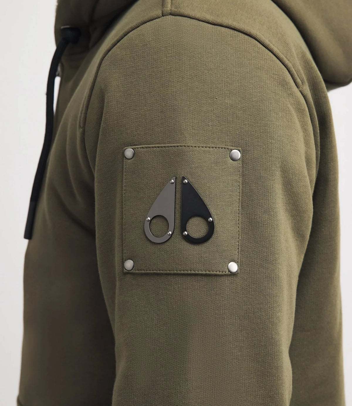 Moose Knuckles Olive Green Zip-Up Hoodie with Plush Lining