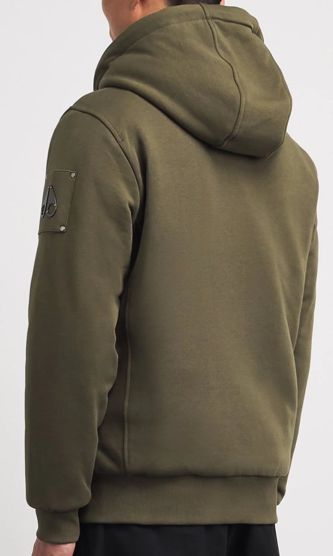 Moose Knuckles Olive Green Zip-Up Hoodie with Plush Lining