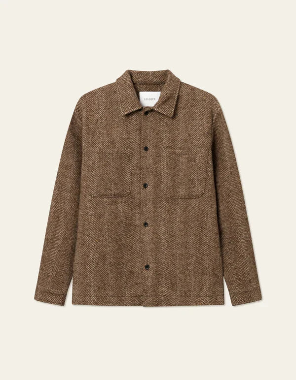Les Deux Milian Herringbone Overshirt 'Coffee Brown/Dark Sand'