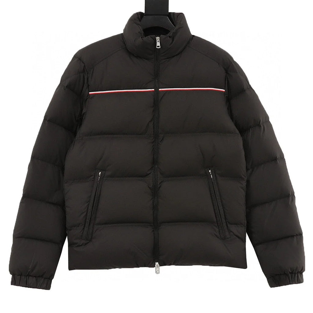 Moncler Black Contrast-Trim Stand-Collar Puffer Jacket