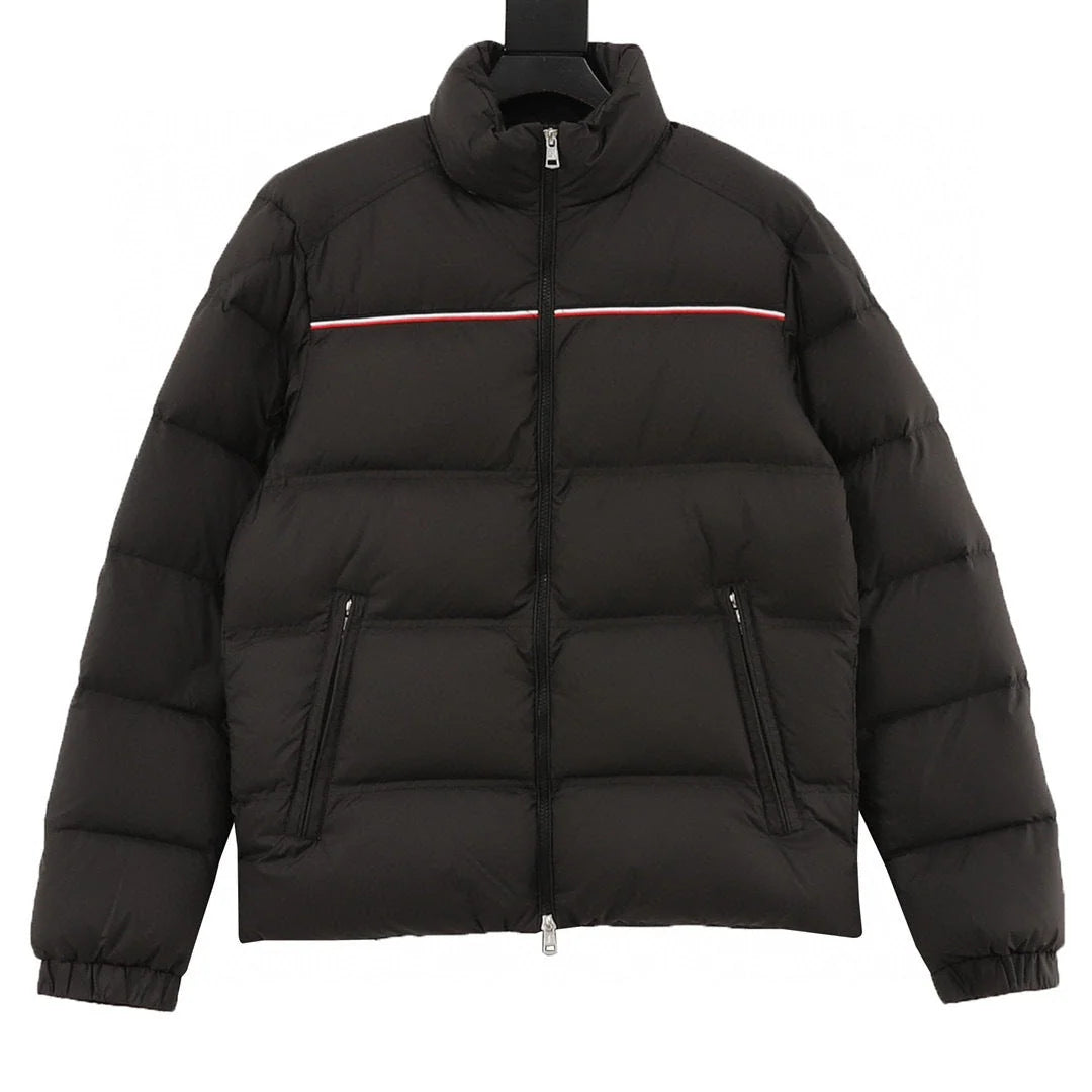 Moncler Black Contrast-Trim Stand-Collar Puffer Jacket