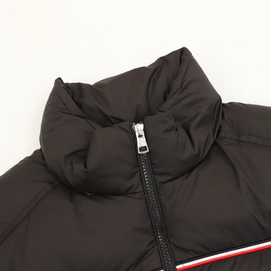 Moncler Black Contrast-Trim Stand-Collar Puffer Jacket