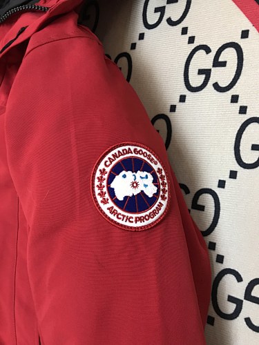 Canada Goose Red Hooded Parka with Textured Trim