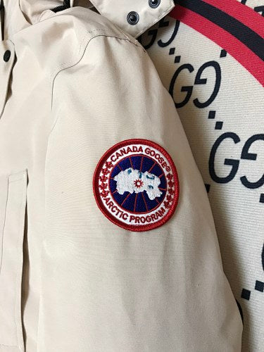 Canada Goose Cream Hooded Parka with Flap Pockets