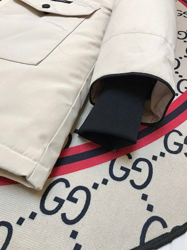 Canada Goose Cream Hooded Parka with Flap Pockets