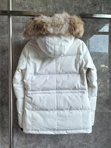 Canada Goose White Hooded Puffer Jacket with Textured Trim