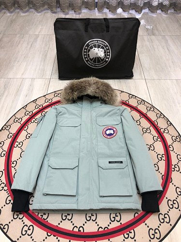 Canada Goose Light Grey Hooded Parka with Four Flap Pockets