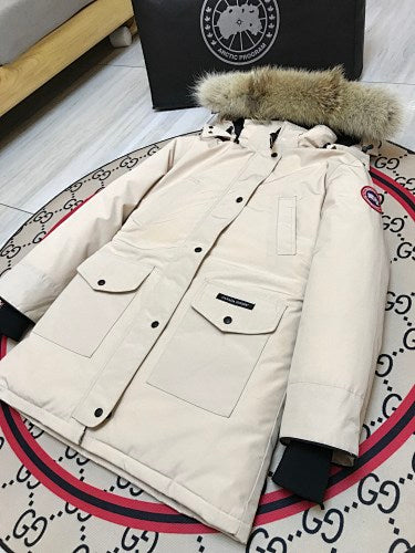 Canada Goose Cream Hooded Parka with Flap Pockets