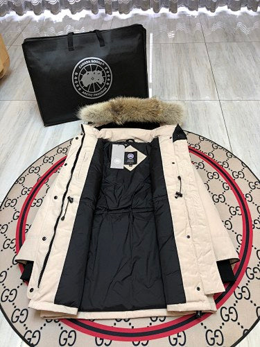 Canada Goose Cream Hooded Parka with Flap Pockets