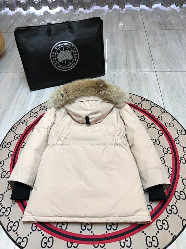 Canada Goose Cream Hooded Parka with Flap Pockets