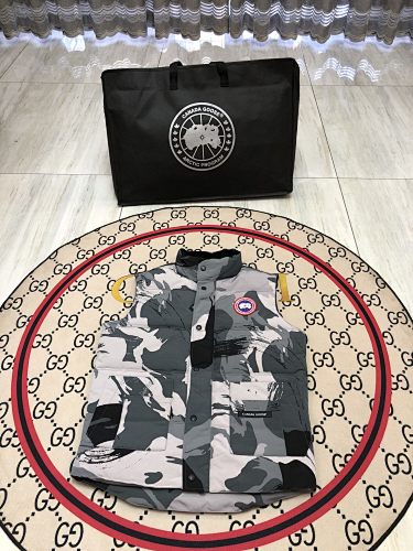 Canada Goose Grey Camo Quilted Puffer Vest with Stand Collar