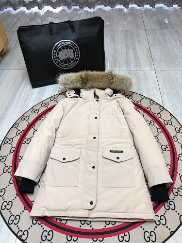 Canada Goose Cream Hooded Parka with Flap Pockets