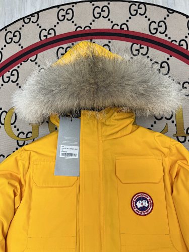 Canada Goose Yellow Hooded Parka with Four Flap Pockets