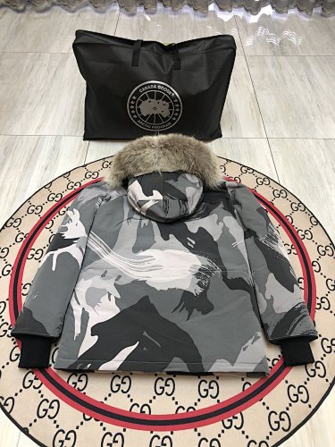 Canada Goose Grey Camo Hooded Parka with Four Flap Pockets