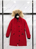 Canada Goose Red Long Hooded Parka with Textured Trim