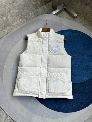 Canada Goose White Stand-Collar Puffer Vest with Patch Pockets