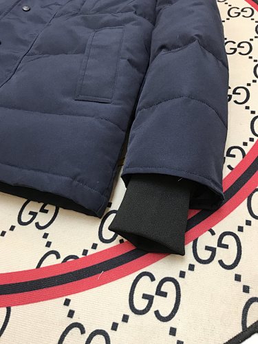 Canada Goose Navy Hooded Puffer Jacket with Textured Trim