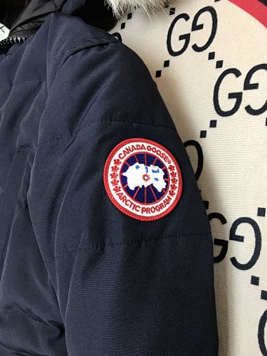Canada Goose Navy Hooded Puffer Jacket with Textured Trim