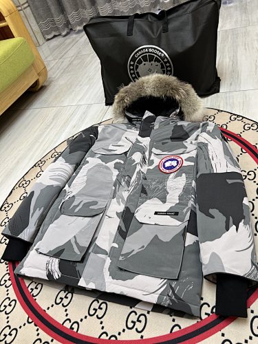 Canada Goose Grey Camo Hooded Parka with Four Flap Pockets