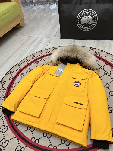 Canada Goose Yellow Hooded Parka with Four Flap Pockets