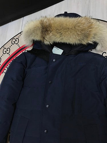 Canada Goose Navy Hooded Puffer Jacket with Textured Trim