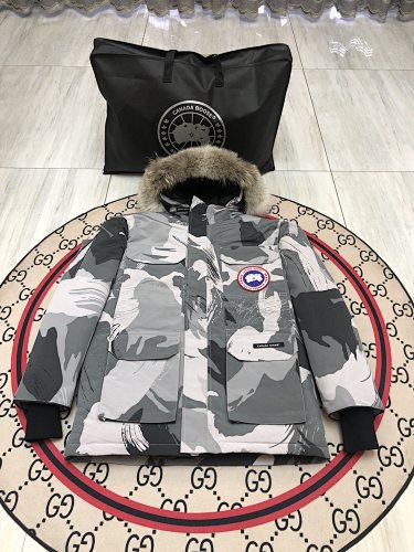 Canada Goose Grey Camo Hooded Parka with Four Flap Pockets