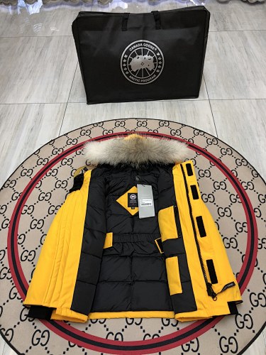 Canada Goose Yellow Hooded Parka with Four Flap Pockets