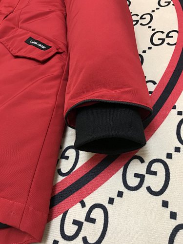 Canada Goose Red Hooded Parka with Textured Trim