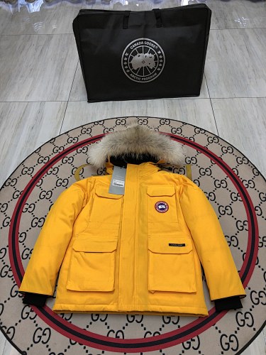 Canada Goose Yellow Hooded Parka with Four Flap Pockets