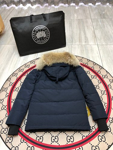Canada Goose Navy Hooded Puffer Jacket with Textured Trim