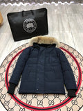 Canada Goose Navy Hooded Puffer Jacket with Textured Trim
