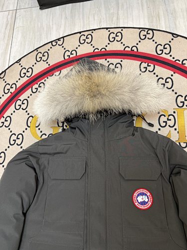 Canada Goose Charcoal Hooded Parka with Four Flap Pockets