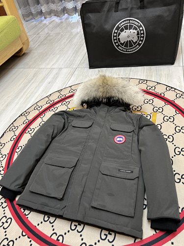 Canada Goose Charcoal Hooded Parka with Four Flap Pockets