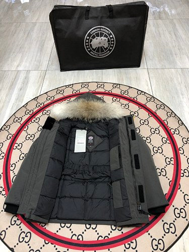Canada Goose Charcoal Hooded Parka with Four Flap Pockets
