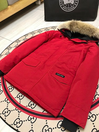 Canada Goose Red Hooded Parka with Flap Pockets