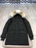 Canada Goose Black Long Hooded Puffer Coat with Textured Trim
