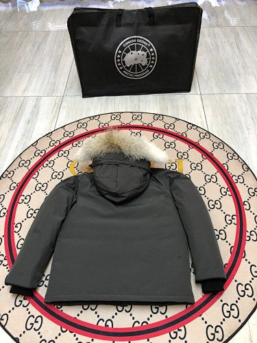 Canada Goose Charcoal Hooded Parka with Four Flap Pockets