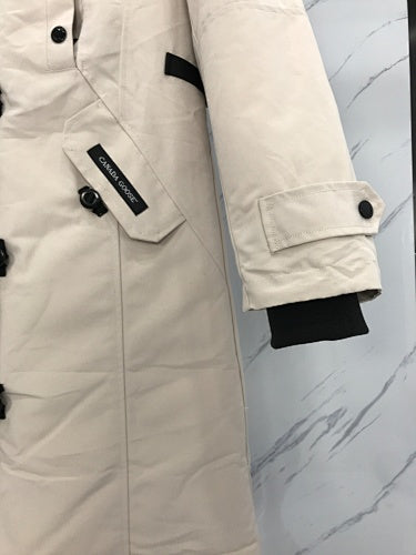 Canada Goose Cream Long Hooded Parka with Textured Trim
