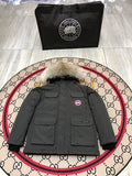 Canada Goose Charcoal Hooded Parka with Four Flap Pockets