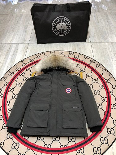 Canada Goose Charcoal Hooded Parka with Four Flap Pockets