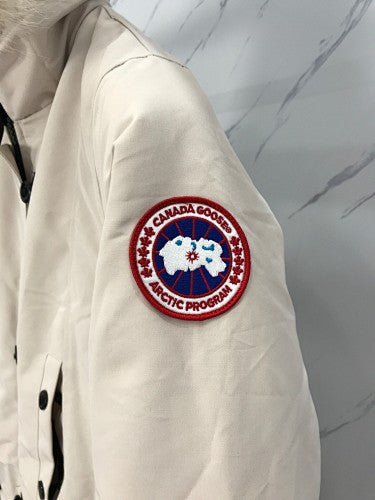 Canada Goose Cream Long Hooded Parka with Textured Trim